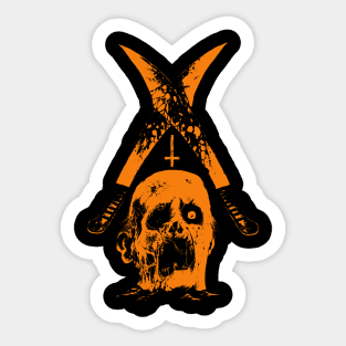 Severed head and two machetes (orange version) Sticker